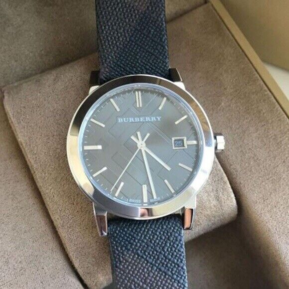 Burberry Heritage Grey Dial Black Leather Strap Watch for Men - BU9024 Watches Burberry   