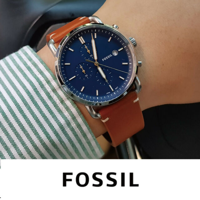 Fossil The Commuter Blue Dial Brown Leather Strap Watch for Men - FS5401 Watches Fossil   