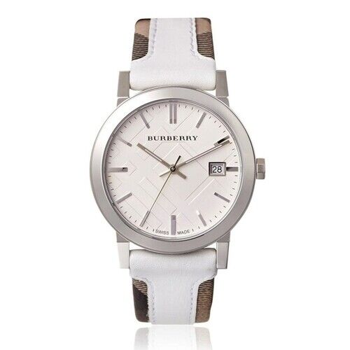 Burberry The City Silver Dial White Leather Strap Watch for Women - BU9019 Watches Burberry   