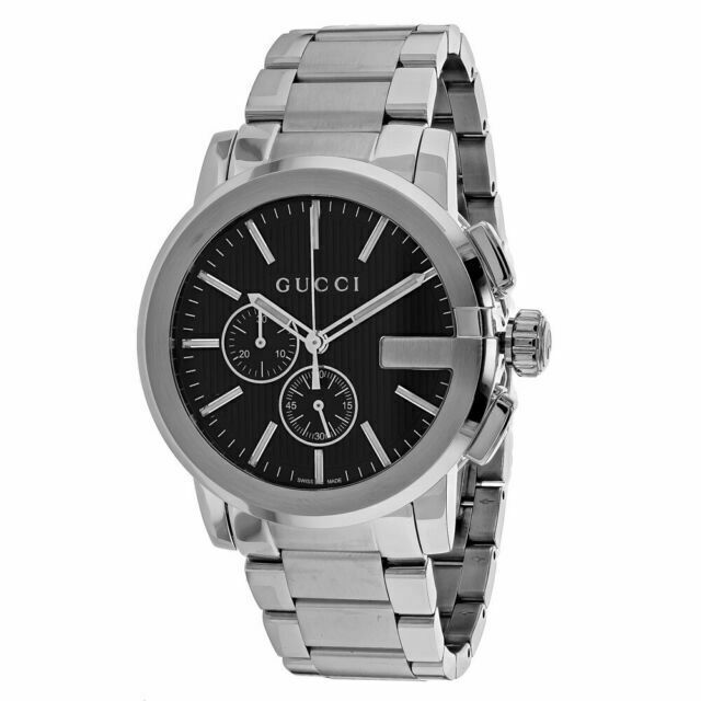 Gucci G Chrono Black Dial Silver Steel Strap Watch For Men - YA101204 Watches Gucci   