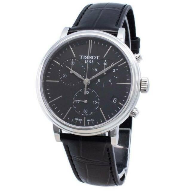 Tissot Carson Premium Chronograph Black Dial Black Leather Strap Watch For Women - T122.417.16.051.00 Watches Tissot   