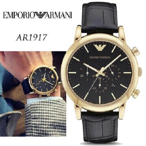 Emporio Armani Luigi Chronograph Black Dial Black Leather Watch For Men - AR1917 Watches Emporio Armani   