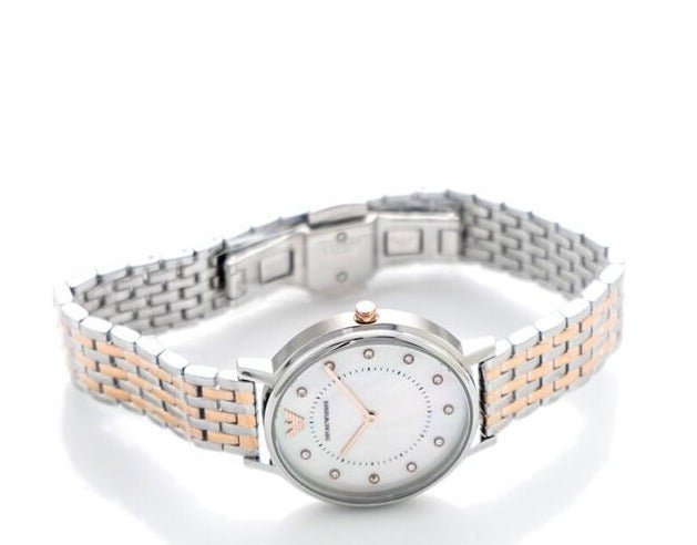 Emporio Armani Gianni T Bar Mother of Pearl Dial Two Tone Stainless Steel Strap Watch For Women - AR2508 Watches Emporio Armani   