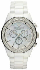 Emporio Armani Ceramica Chronograph White Dial White Ceramic Strap Watch For Women - AR1456 Watches Emporio Armani   