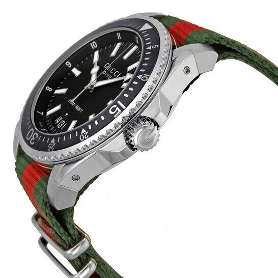 Gucci Dive Black Dial Green & Red Nylon Strap Watch For Men - YA136206 Watches Gucci   