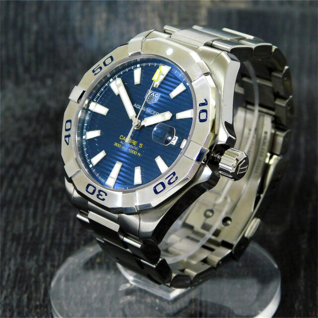 Tag Heuer Aquaracer Calibre 5 Automatic Blue Dial Silver Steel Strap Watch for Men - WAY2012.BA0927 Watches Tag Heuer   