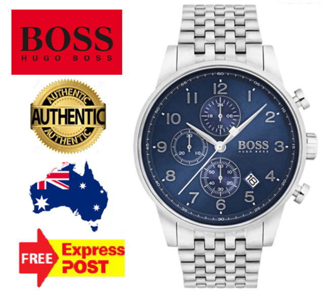 Hugo Boss Navigator Chronograph Blue Dial Silver Steel Strap Watch for Men - 1513498 Watches Hugo Boss   