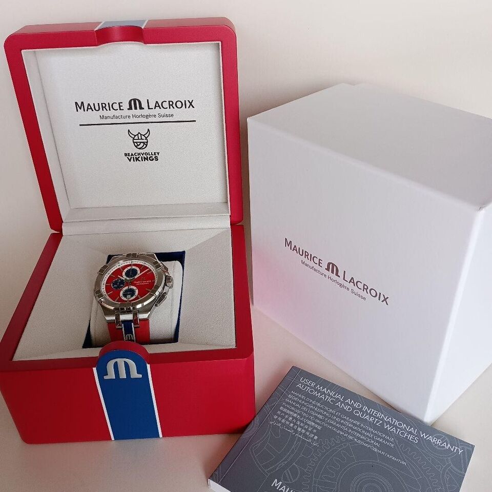 Maurice Lacroix Aikon Beach Volley Vikings Limited Edition Red Dial Red Rubber Strap Watch for Men - AI1018-SS001-530-6 Watches Maurice Lacroix   