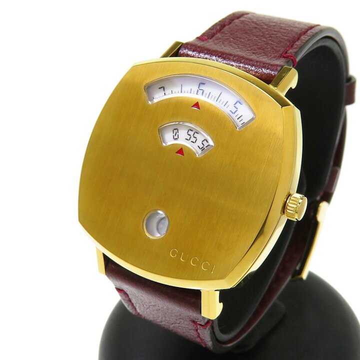 Gucci Grip Yellow Gold Dial Maroon Leather Strap Watch For Women - YA157405 Watches Gucci   