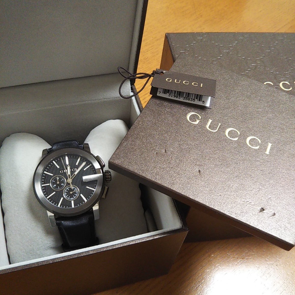 Gucci G Chrono Black Dial Black Leather Strap Watch For Men - YA101205 Watches Gucci   