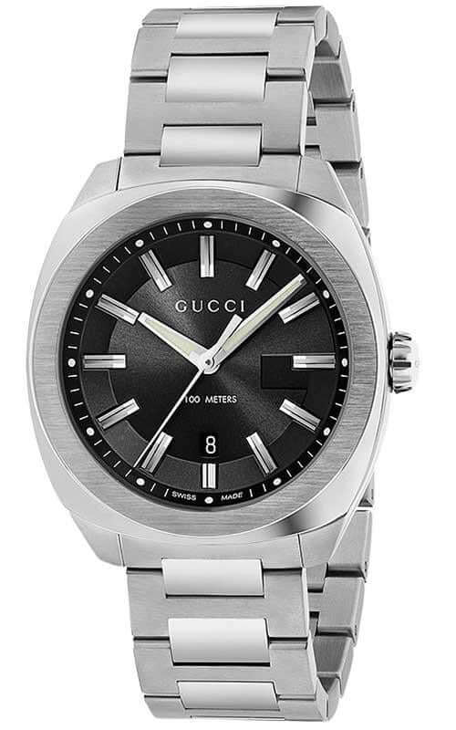 Gucci GG2570 Black Dial Silver Steel Strap Watch For Men - YA142301 Watches Gucci   