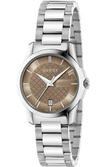 Gucci G Timeless Brown Dial Silver Steel Strap Watch For Women - YA126526 Watches Gucci   