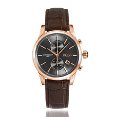 Hugo Boss Jet Grey Dial Brown Leather Strap Watch for Men - 1513281 Watches Hugo Boss   