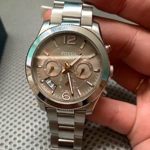 Fossil Perfect Boyfriend Taupe Dial Silver Steel Strap Watch for Women - ES4146 Watches Fossil   