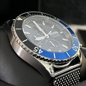 Hugo Boss Ocean Edition Black Dial Silver Mesh Strap Watch for Men - 1513742 Watches Hugo Boss   