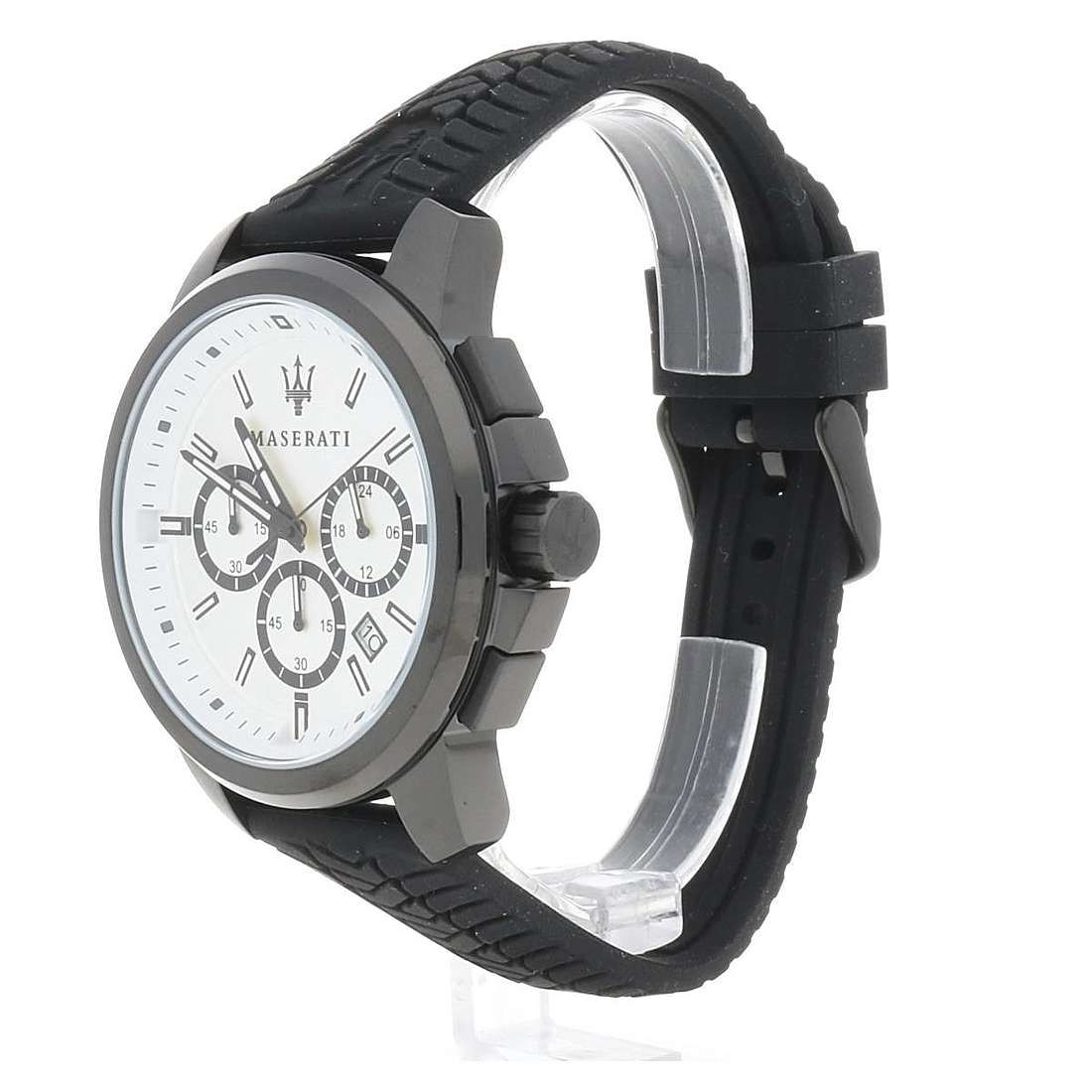 Maserati Successo 44mm White Dial Black Silicone Strap Watch For Men - R8871621010 Watches Maserati   