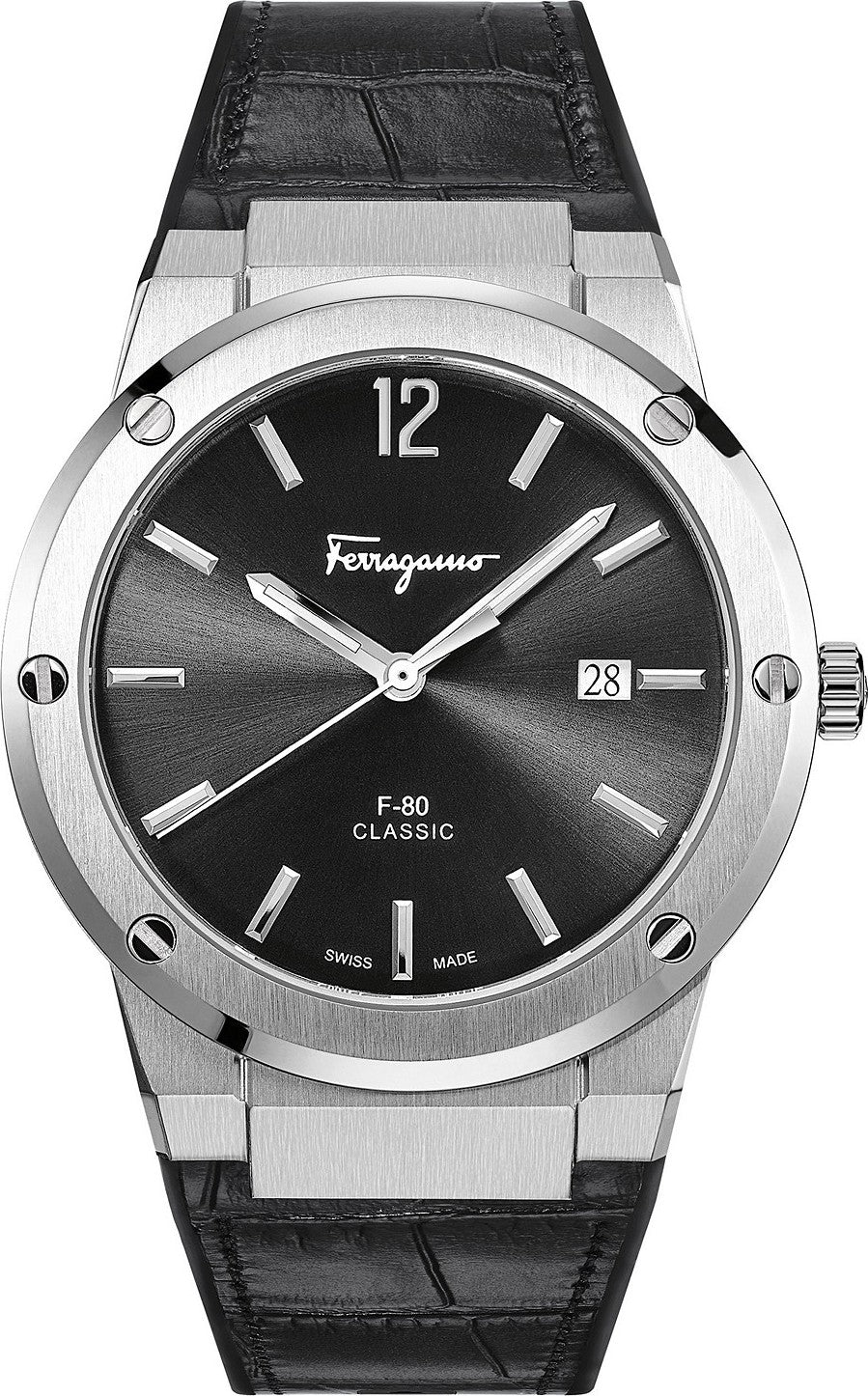 Salvatore Ferragamo F-80 Classic Black Dial Black Leather Strap  Watch for Men - SFDT00219 Watches Salvatore Ferragamo   