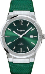 Salvatore Ferragamo F-80 Classic Green Dial Green Leather Strap Watch for Men - SFDT00519 Watches Salvatore Ferragamo   