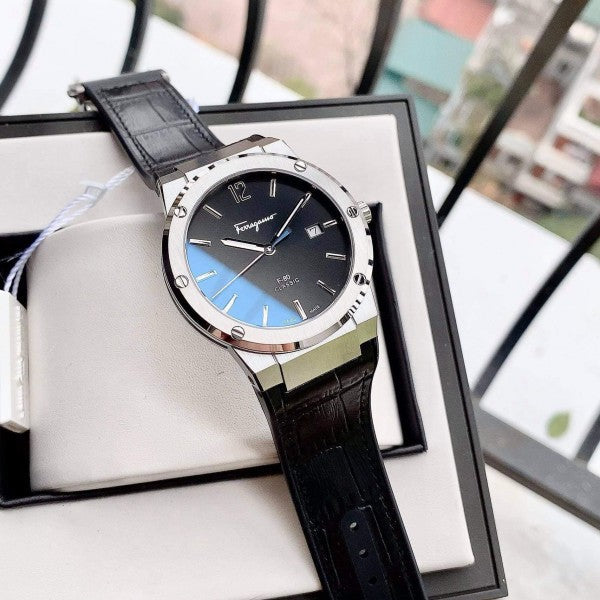 Salvatore Ferragamo F-80 Classic Black Dial Black Leather Strap  Watch for Men - SFDT00219 Watches Salvatore Ferragamo   