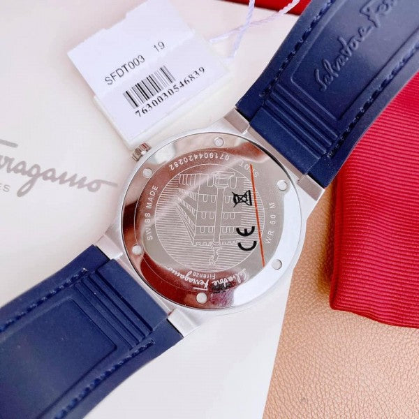 Salvatore Ferragamo F-80 Classic Blue Dial Blue Leather Strap Watch for Men - SFDT00319 Watches Salvatore Ferragamo   