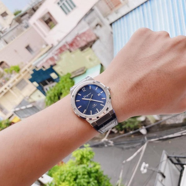 Salvatore Ferragamo F-80 Classic Blue Dial Blue Leather Strap Watch for Men - SFDT00319 Watches Salvatore Ferragamo   