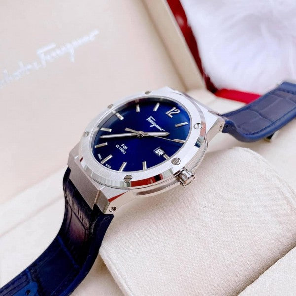 Salvatore Ferragamo F-80 Classic Blue Dial Blue Leather Strap Watch for Men - SFDT00319 Watches Salvatore Ferragamo   