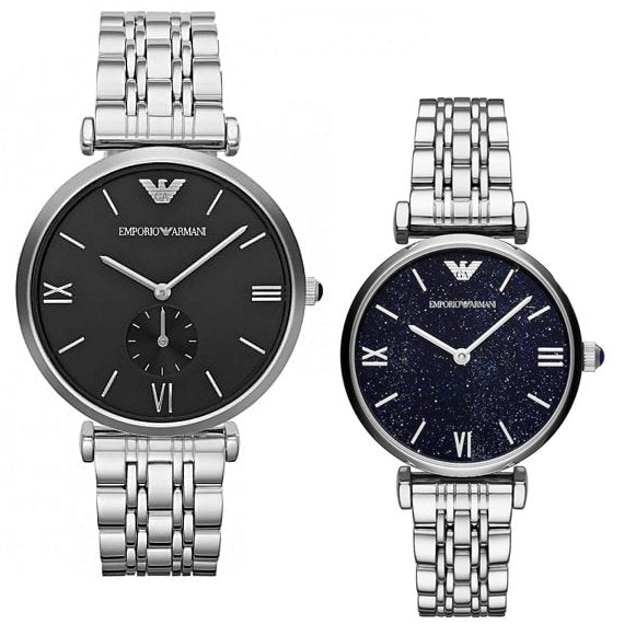 Emporio Armani Retro Black Dial Stainless Steel Watch For Men - AR1676 Watches Emporio Armani   