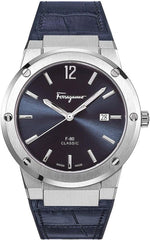 Salvatore Ferragamo F-80 Classic Blue Dial Blue Leather Strap Watch for Men - SFDT00319 Watches Salvatore Ferragamo   