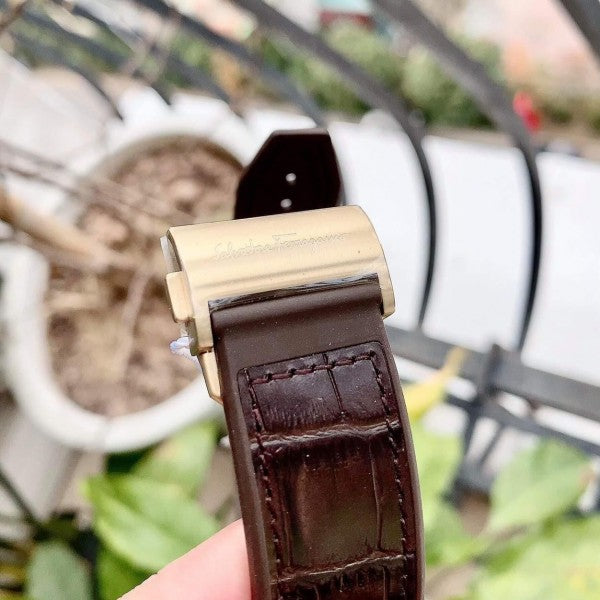 Salvatore Ferragamo F-80 Classic Silver Dial Brown Leather Strap Watch for Men - SFDT00419 Watches Salvatore Ferragamo   