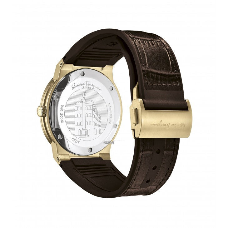 Salvatore Ferragamo F-80 Classic Silver Dial Brown Leather Strap Watch for Men - SFDT00419 Watches Salvatore Ferragamo   