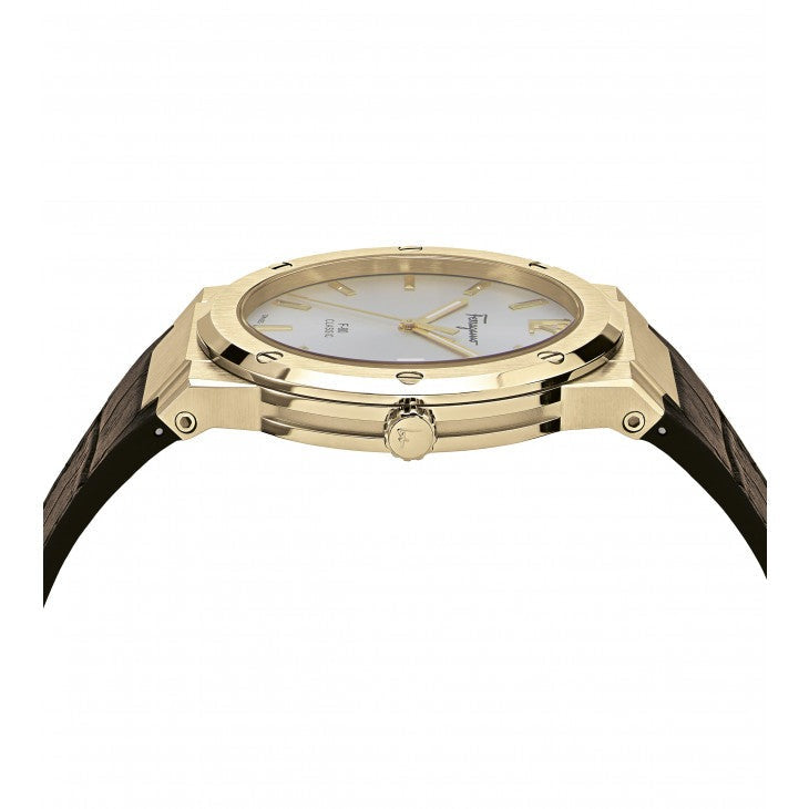Salvatore Ferragamo F-80 Classic Silver Dial Brown Leather Strap Watch for Men - SFDT00419 Watches Salvatore Ferragamo   