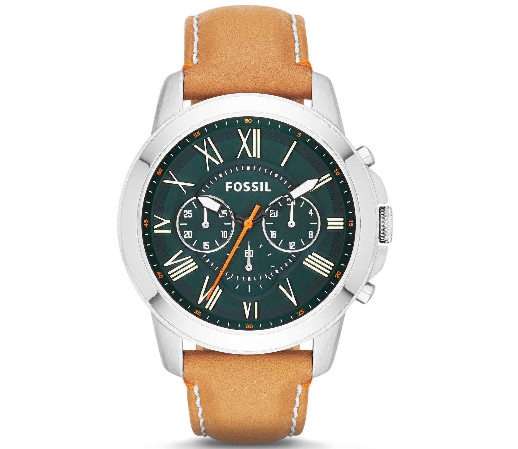 Fossil Grant Chronograph Green Dial Brown Leather Strap Watch for Men - FS4918 Watches Fossil   