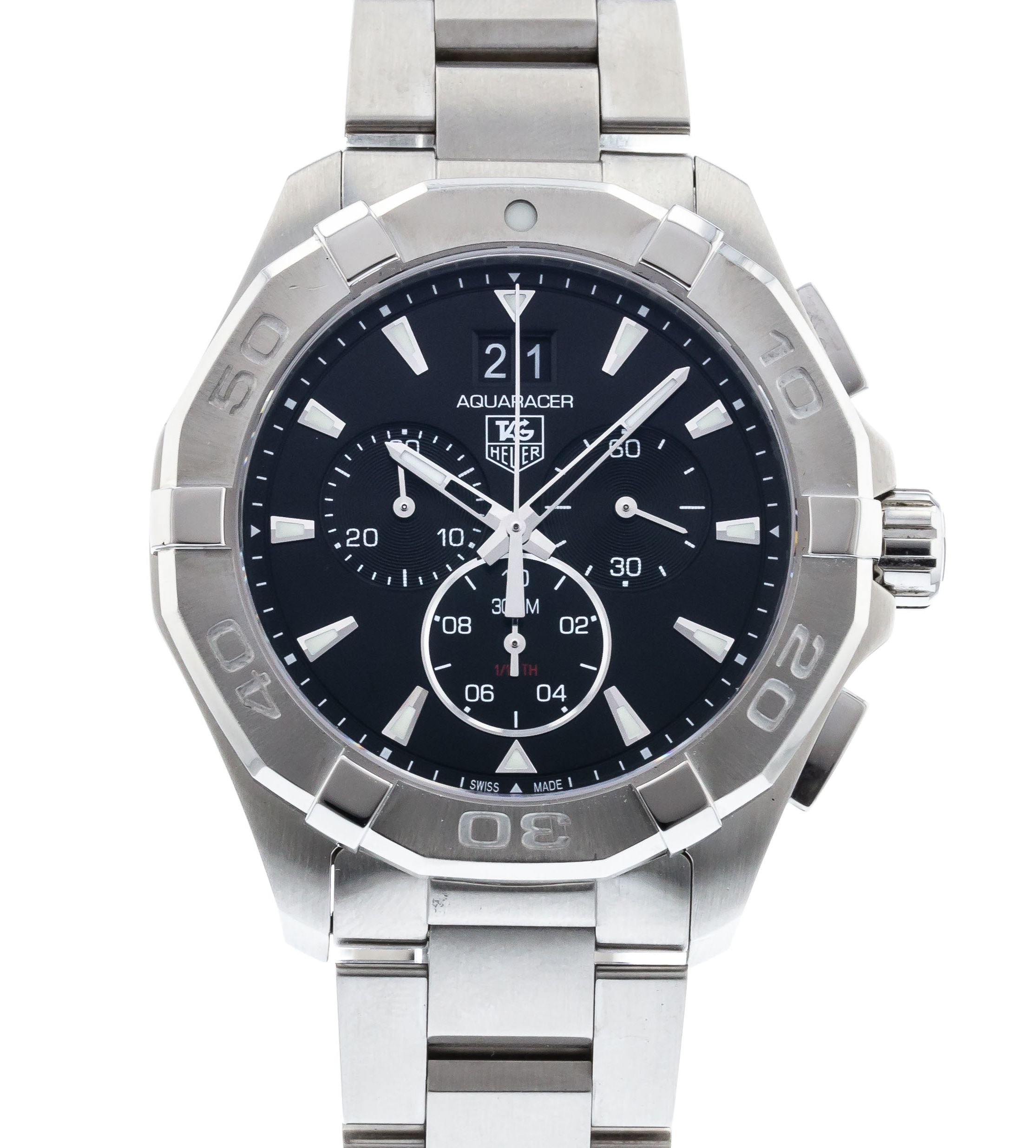 Tag Heuer Aquaracer Chronograph Black Dial Silver Steel Strap Watch for Men - CAY1110.BA0927 Watches Tag Heuer   