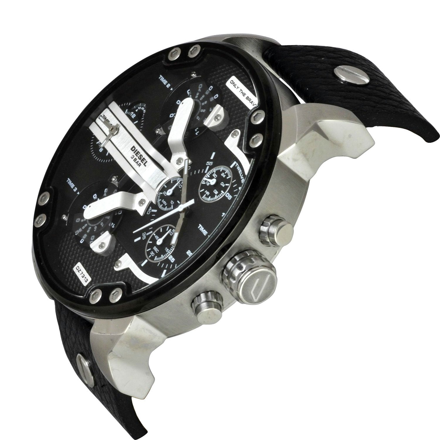 Diesel Mr Daddy Black Dial Black Leather Strap Watch For Men - DZ7313 Watches Diesel   