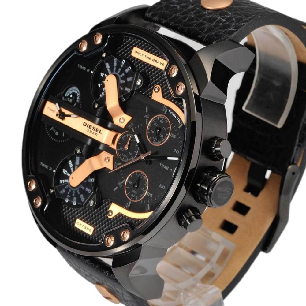 Diesel Mr Daddy 2.0 Black Dial Black Leather Strap Watch For Men - DZ7350 Watches Diesel   