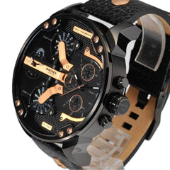 Diesel Mr Daddy 2.0 Black Dial Black Leather Strap Watch For Men - DZ7350 Watches Diesel   
