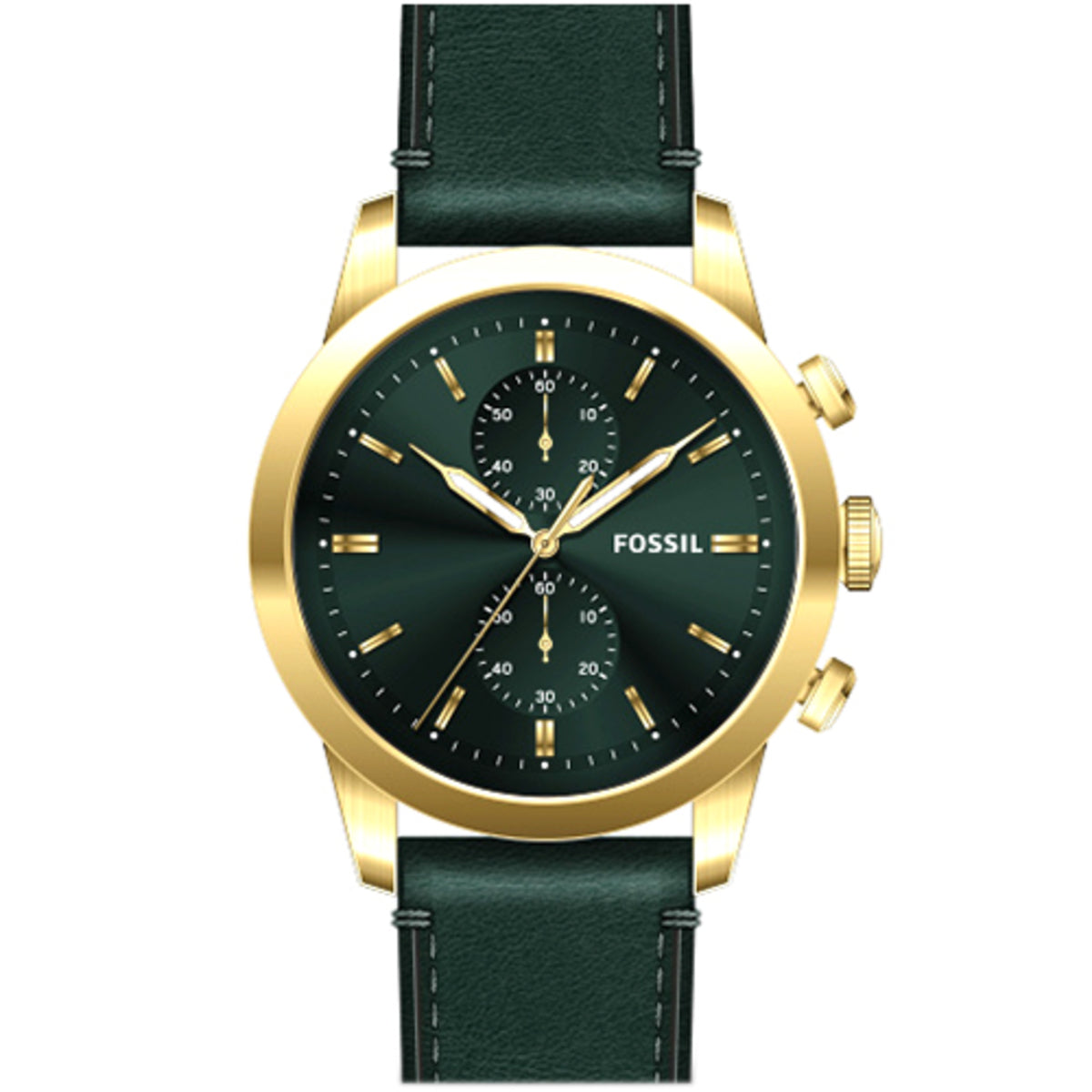 Fossil Townsman Chronograph Green Dial Green Leather Strap Watch for Men - FS5599 Watches Fossil   