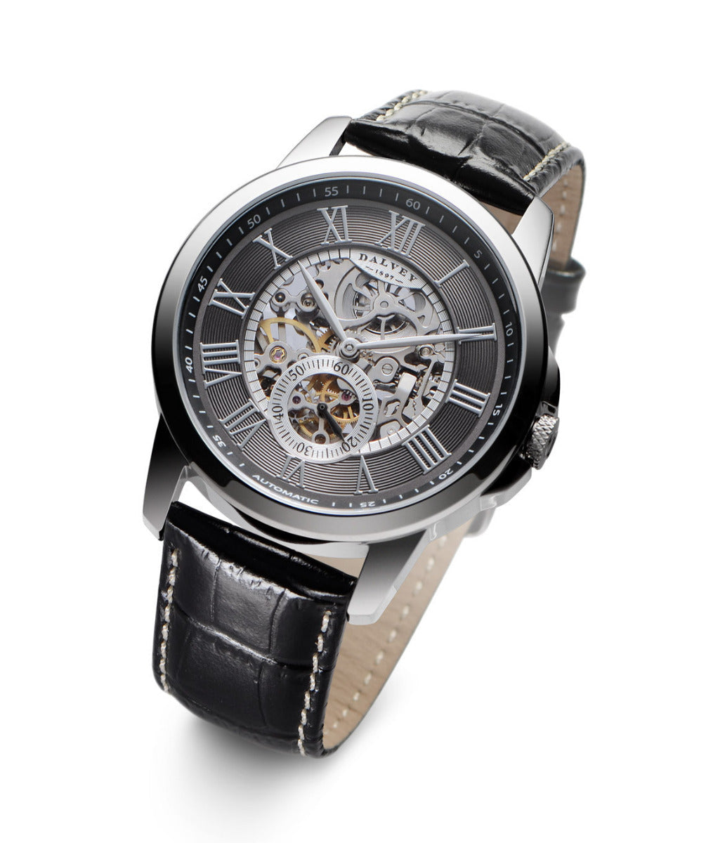 Fossil Townsman Skeleton Black Dial Black Leather Strap Watch for Men - ME3153 Watches Fossil   