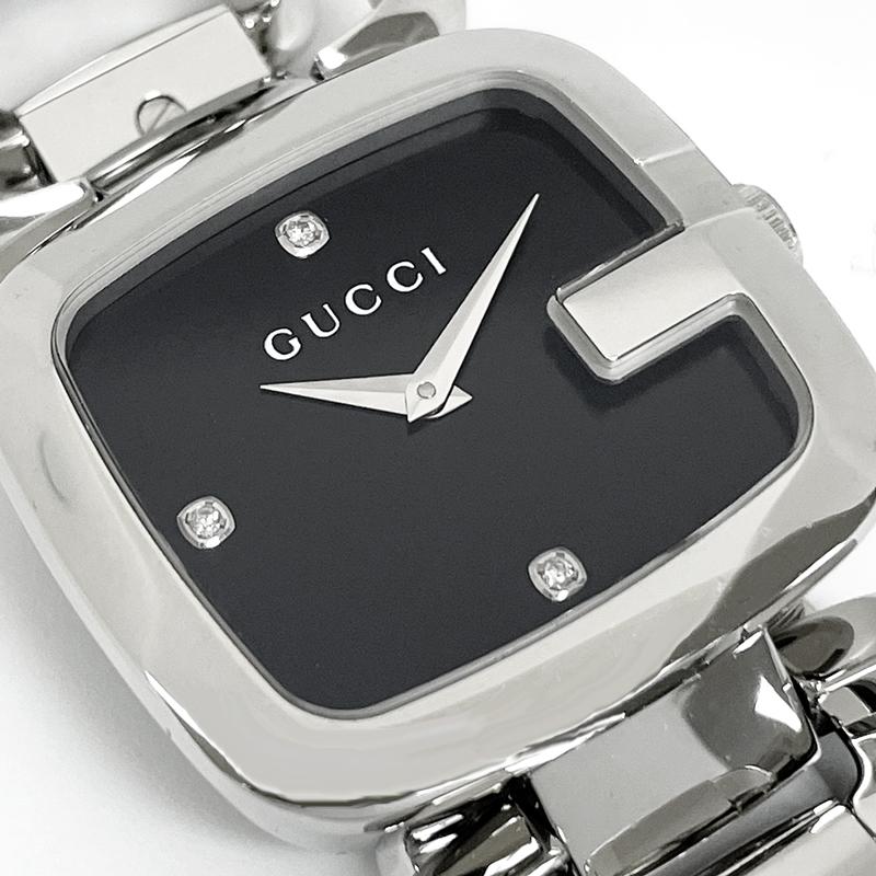 Gucci G Gucci Diamond Black Dial Silver Steel Strap Watch For Women - YA125406 Watches Gucci   