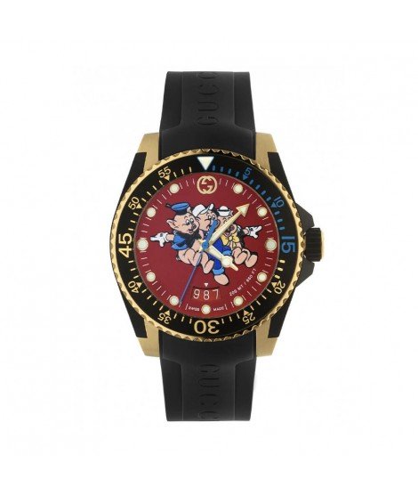 Gucci Dive Red Dial Black Rubber Strap Watch For Men - YA136325 Watches Gucci   