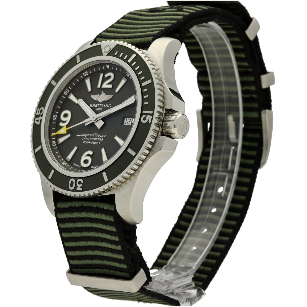 Breitling Superocean Automatic 44mm Outerknown Green Dial Green Nylon Strap Watch for Men - A17367A11L1W1 Watches Breitling   