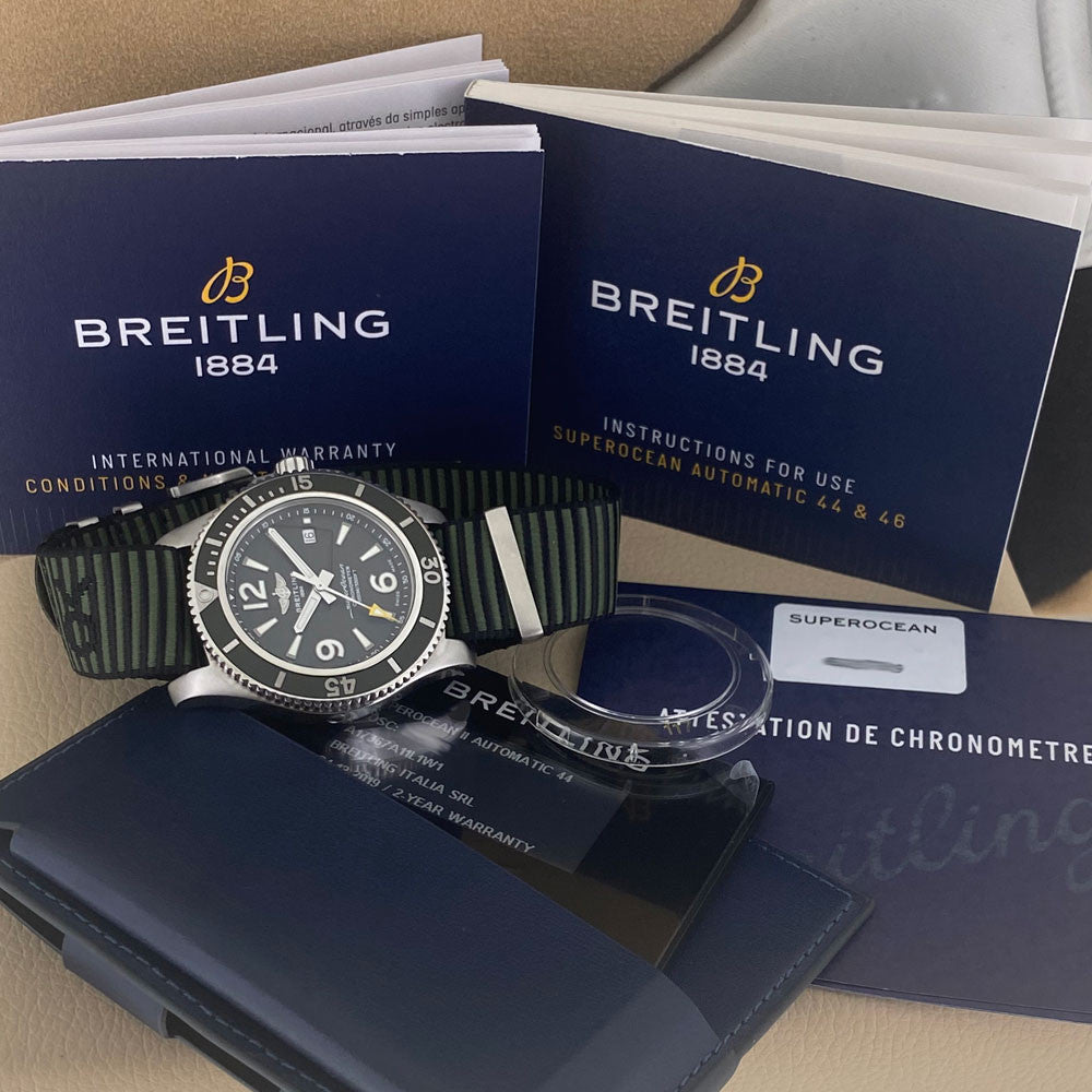 Breitling Superocean Automatic 44mm Outerknown Green Dial Green Nylon Strap Watch for Men - A17367A11L1W1 Watches Breitling   