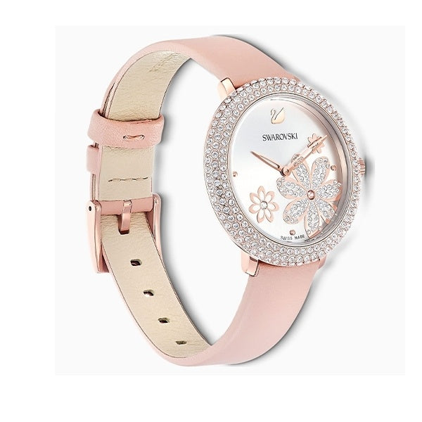 Swarovski Crystal Frost White Dial Pink Leather Strap Watch for Women - 5519223 Watches Swarovski   