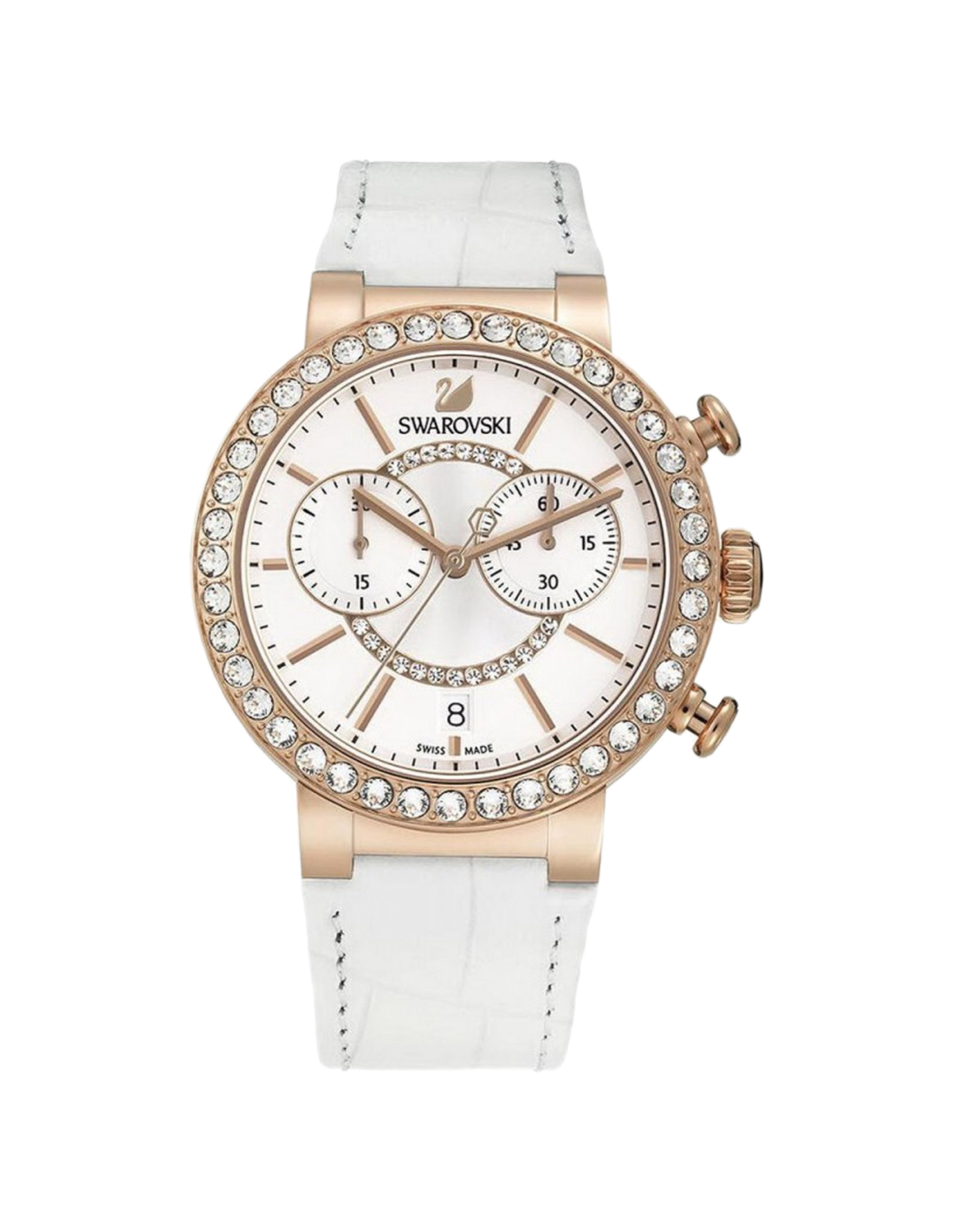 Swarovski Citra Sphere Chrono White Dial White Leather Strap Watch for Women - 5080602 Watches Swarovski   