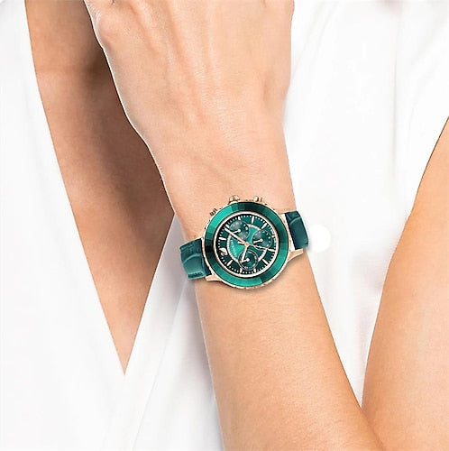 Swarovski Octea Lux Chrono Emerald Green Dial Green Leather Strap Watch for Women - 5452498 Watches Swarovski   