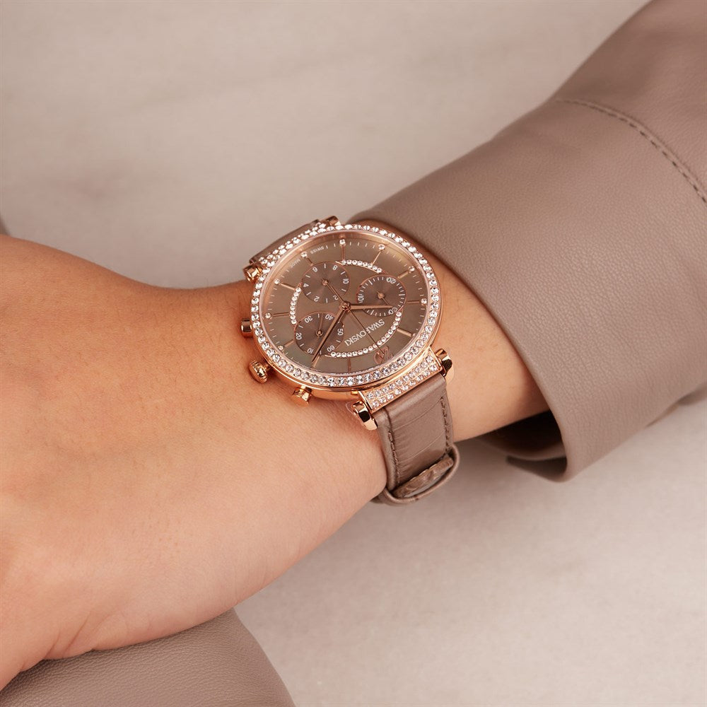Swarovski Passage Chrono Grey Dial Grey Leather Strap Watch for Women - 5580348 Watches Swarovski   