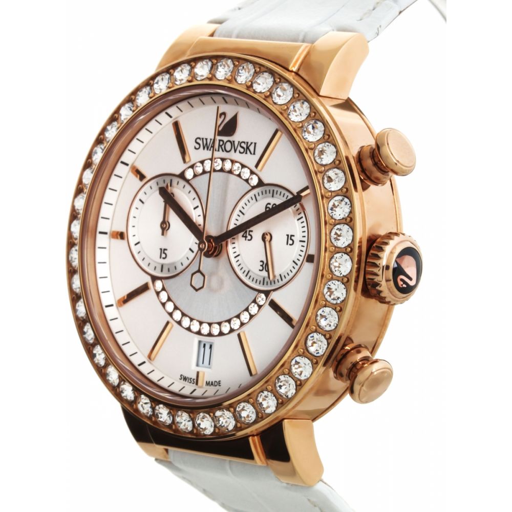 Swarovski Citra Sphere Chrono White Dial White Leather Strap Watch for Women - 5080602 Watches Swarovski   