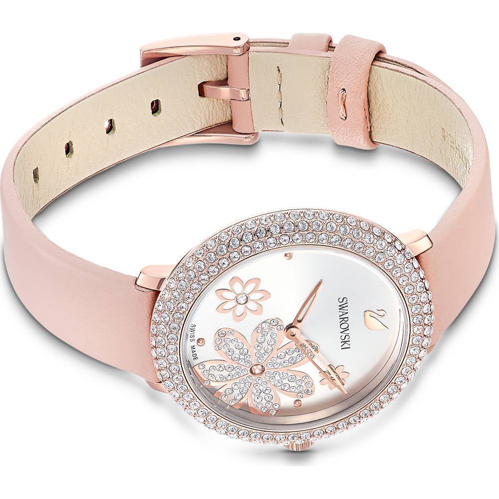 Swarovski Crystal Frost White Dial Pink Leather Strap Watch for Women - 5519223 Watches Swarovski   