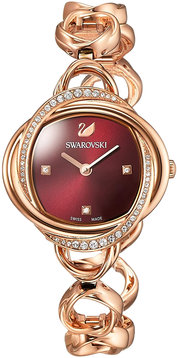 Swarovski Crystal Flower Red Dial Rose Gold Steel Strap Watch for Women - 5552783 Watches Swarovski   