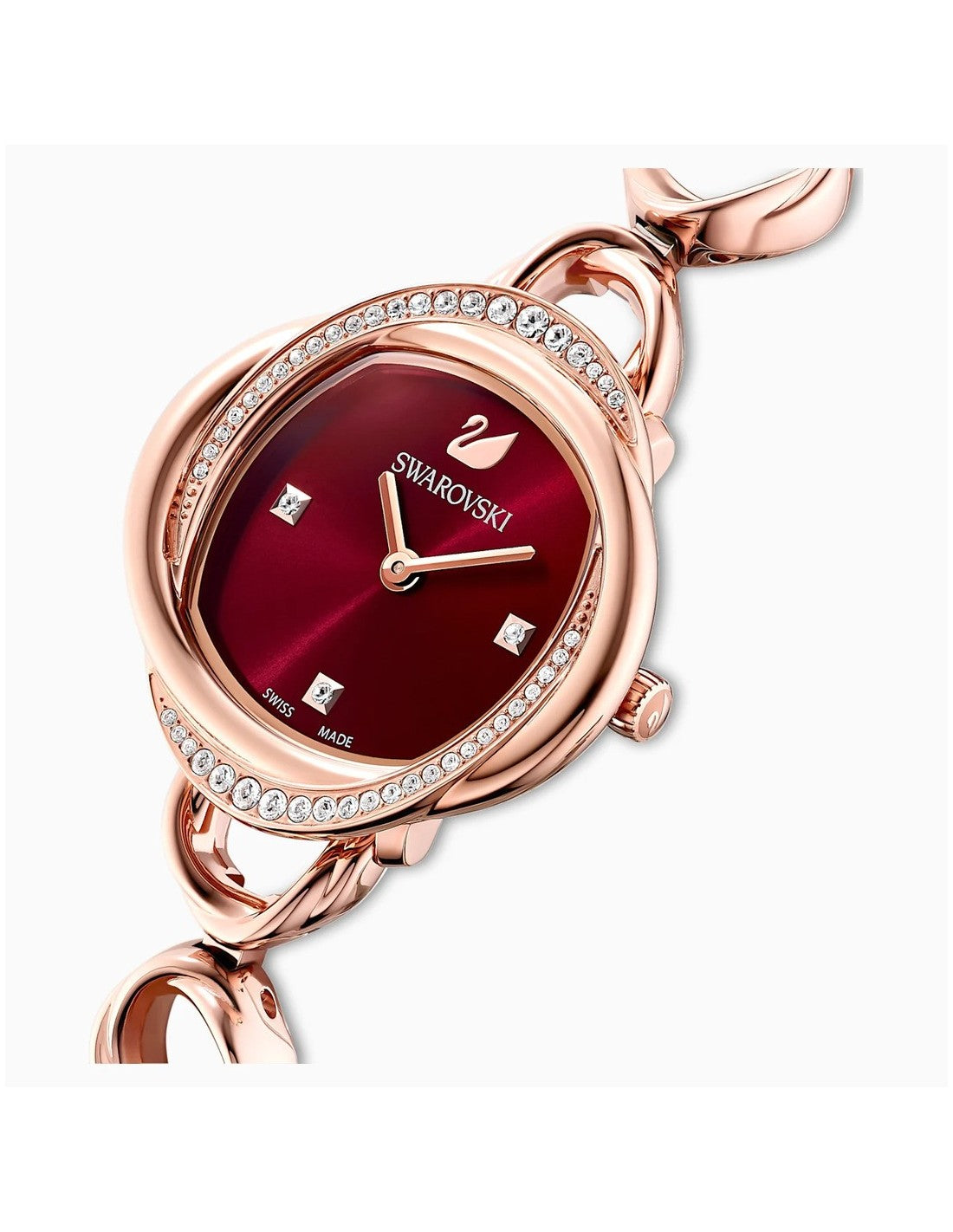 Swarovski Crystal Flower Red Dial Rose Gold Steel Strap Watch for Women - 5552783 Watches Swarovski   